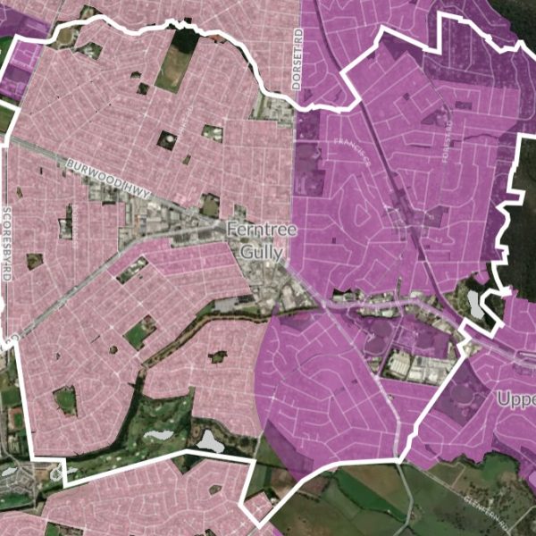 Ferntree Gully boundary with light pink on left half and dark pink on right half.